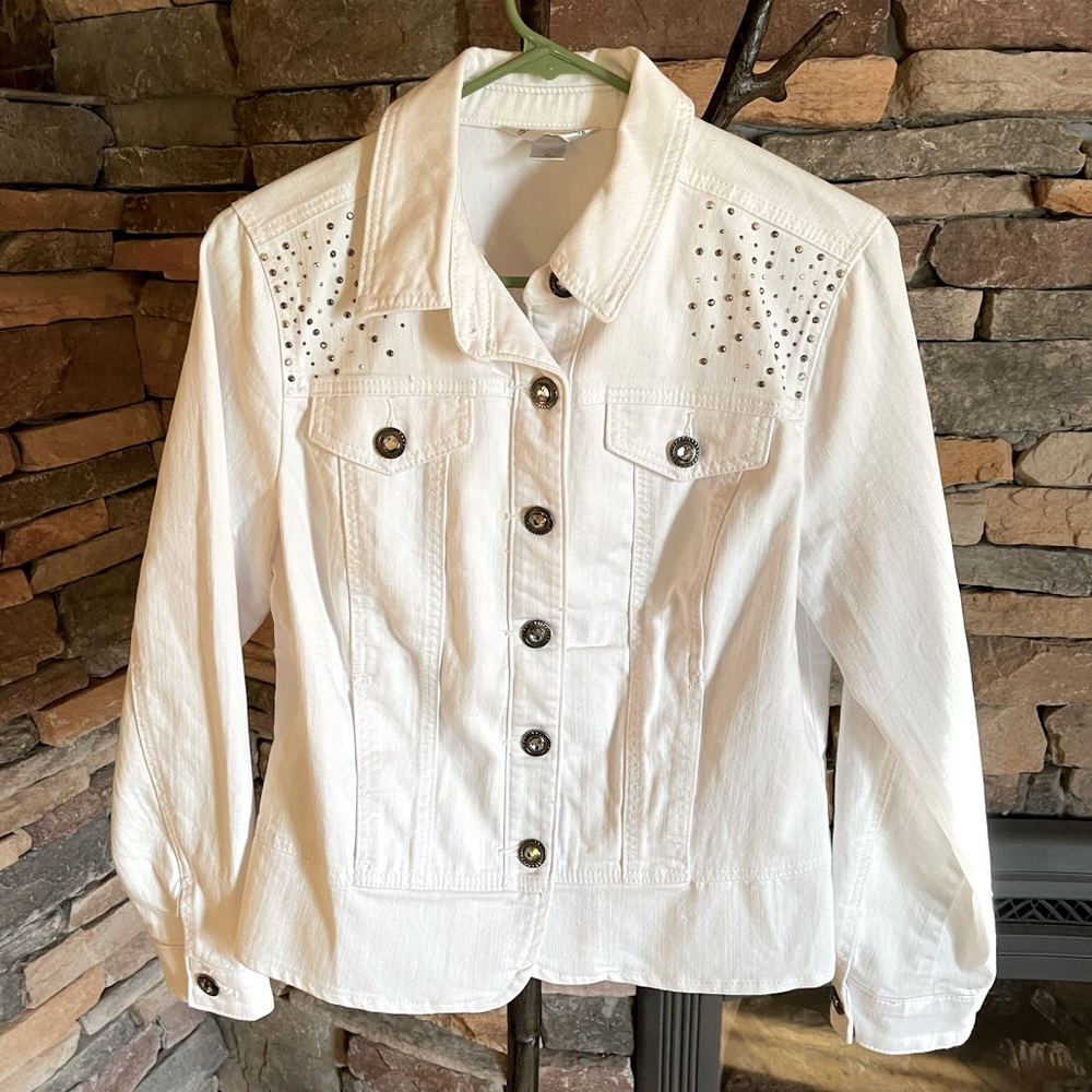 Christopher&Banks White Jean Jacket with bling